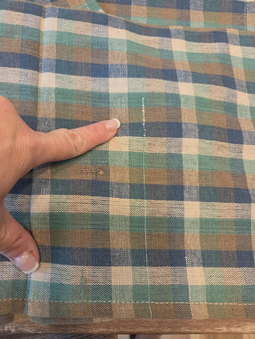 Plaid Cloth Dinner Napkins Set of 4 Blue Green Tan 19x19 Cottage Farmhouse Linen